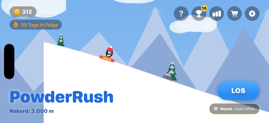 Der Startbildschirm des Spiels PowderRush